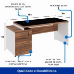 Mesa para Escritório com VIDRO FUMÊ – 1,92×0,70m – NOGAL SEVILHA/BRANCO – 34430 VILLA Móveis para Escritório Linha 40 mm Nogal – Branco 11