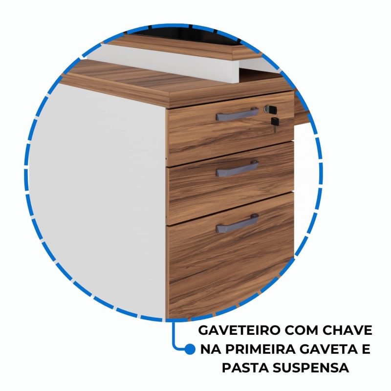 Mesa para Escritório com VIDRO FUMÊ – 1,92×0,70m – NOGAL SEVILHA/BRANCO – 34430 VILLA Móveis para Escritório Linha 40 mm Nogal – Branco 8