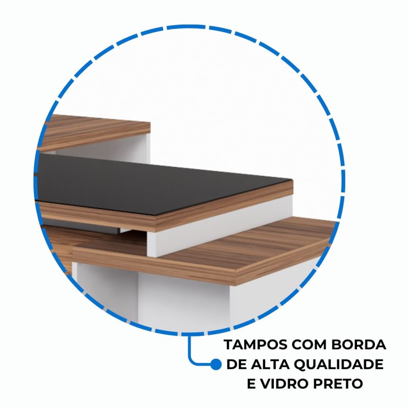 Mesa para Escritório com VIDRO FUMÊ – 1,92×0,70m – NOGAL SEVILHA/BRANCO – 34430 VILLA Móveis para Escritório Linha 40 mm Nogal – Branco 9