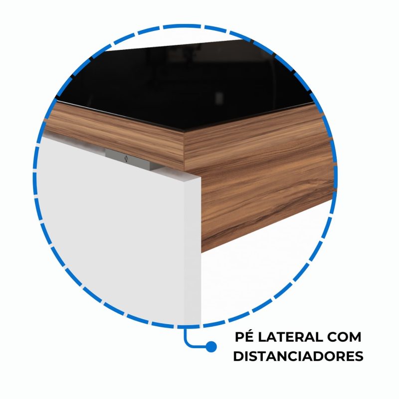 Mesa Diretorzinha c/ Aparador e Vidro Fumê – Pé de MADEIRA – 1,90×1,50m – NOGAL SEVILHA / BRANCO – 34429 VILLA Móveis para Escritório Linha 40 mm Nogal – Branco 4