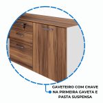 Mesa Diretorzinha c/ Aparador e Vidro Fumê – Pé de MADEIRA – 1,90×1,50m – NOGAL SEVILHA / BRANCO – 34429 VILLA Móveis para Escritório Linha 40 mm Nogal – Branco 17