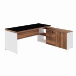 Mesa Diretorzinha c/ Aparador e Vidro Fumê – Pé de MADEIRA – 1,90×1,50m – NOGAL SEVILHA / BRANCO – 34429 VILLA Móveis para Escritório Linha 40 mm Nogal – Branco 10