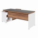 Mesa Diretorzinha c/ Aparador e Vidro Fumê – Pé de MADEIRA – 1,90×1,50m – NOGAL SEVILHA / BRANCO – 34429 VILLA Móveis para Escritório Linha 40 mm Nogal – Branco 14