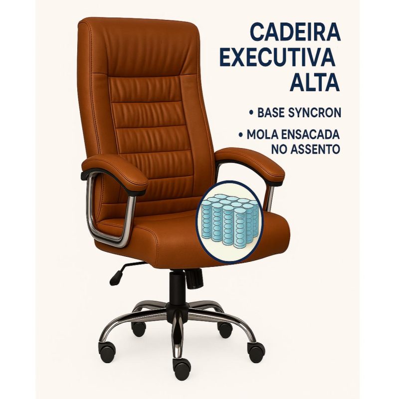 Poltrona Presidente LUXO c/ mola Ensacada – COR CARAMELO – 30059 VILLA Móveis para Escritório Presidente 8