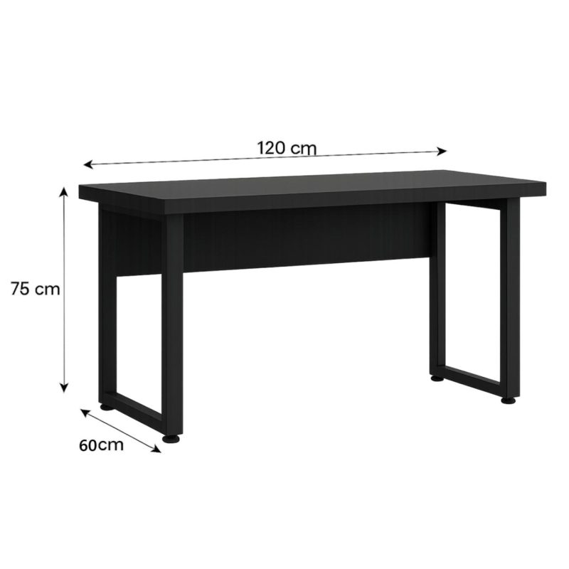 Mesa Escritório PÉ QUADRO – 1,20×0,60m – S/ Gavetas – PRETO / PRETO – 26001 VILLA Móveis para Escritório Linha 40mm Preto / Preto 5