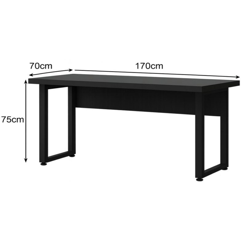 Mesa Escritório PÉ QUADRO – 1,70×0,70m – S/ Gavetas – PRETO / PRETO – 26003 VILLA Móveis para Escritório Linha 40mm Preto / Preto 6