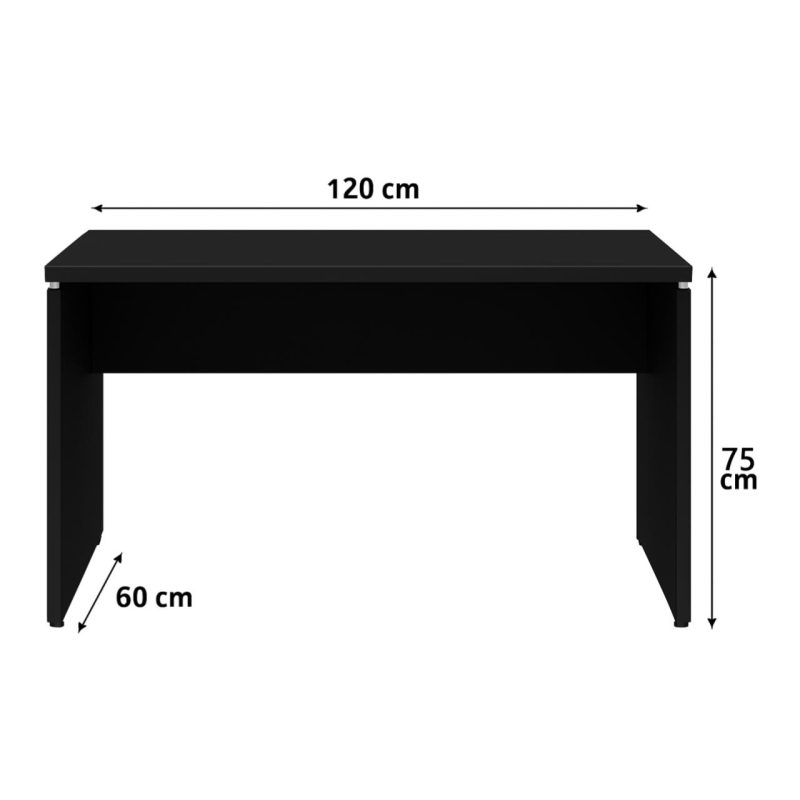 Mesa Escritório 1,20×0,60m – S/ Gavetas – PRETO/PRETO – 26005 VILLA Móveis para Escritório Linha 40mm Preto / Preto 4