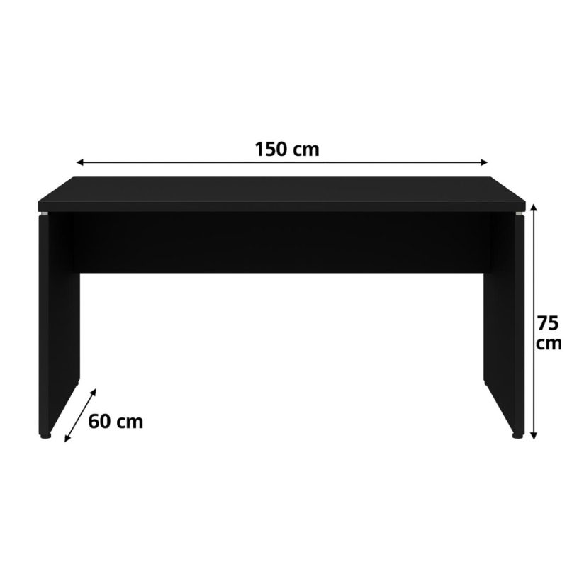 Mesa Escritório 1,50×0,60m – S/ Gavetas – PRETO/PRETO – 26006 VILLA Móveis para Escritório Linha 40mm Preto / Preto 6