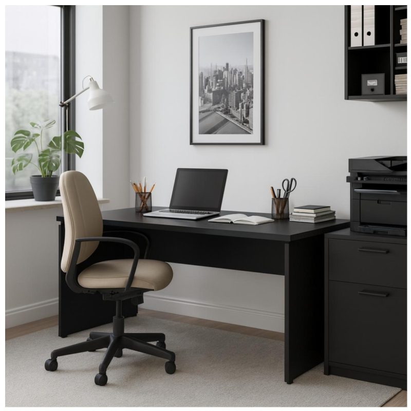 Mesa Escritório 1,70×0,70m – S/ Gavetas – PRETO/PRETO – 26007 VILLA Móveis para Escritório Linha 40mm Preto / Preto 8