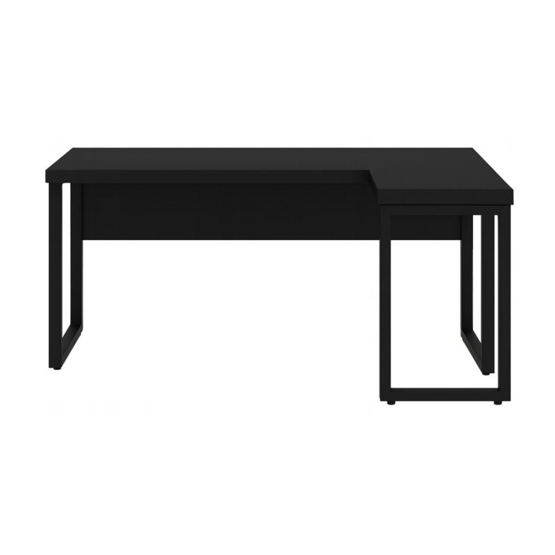 Mesa em L PÉ QUADRO (1,50×0,60m + Mesa Auxiliar) – S/ Gavetas – PRETO / PRETO – 26010 VILLA Móveis para Escritório Linha 40mm Preto / Preto 3