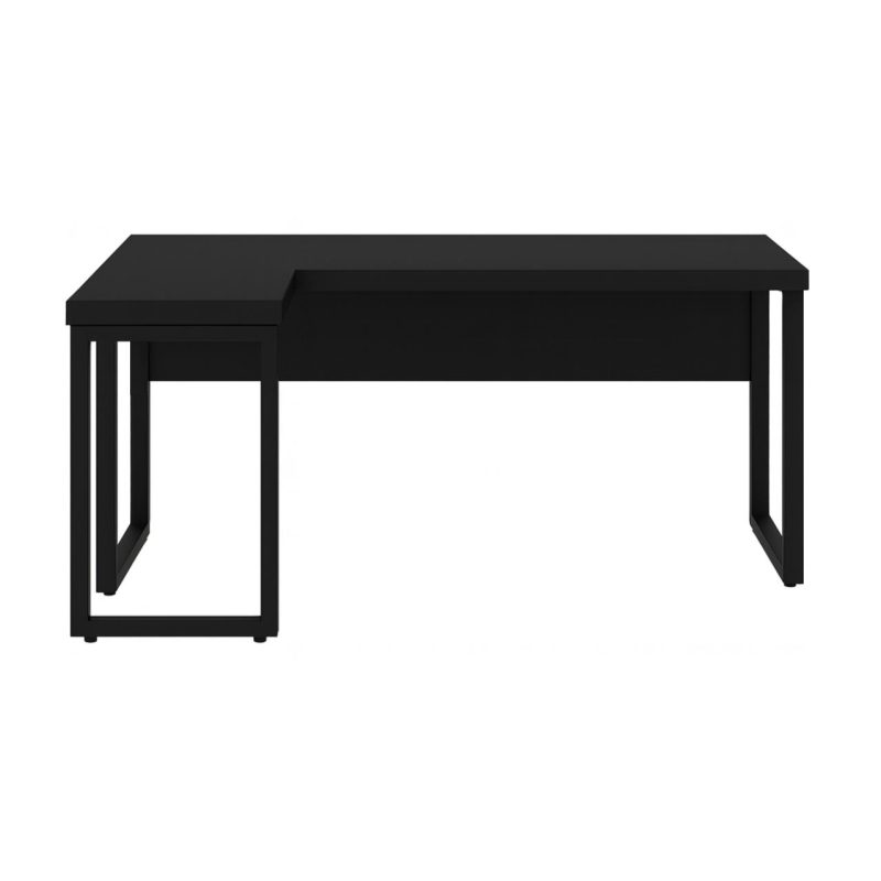 Mesa em L PÉ QUADRO (1,50×0,60m + Mesa Auxiliar) – S/ Gavetas – PRETO / PRETO – 26010 VILLA Móveis para Escritório Linha 40mm Preto / Preto 4