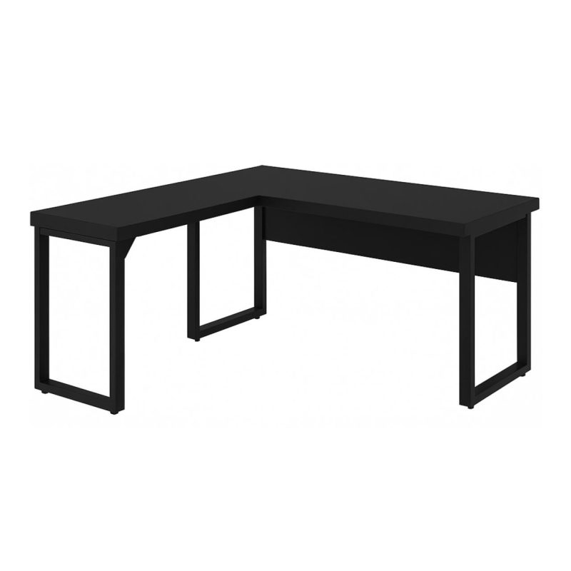 Mesa em L PÉ QUADRO (1,50×0,60m + Mesa Auxiliar) – S/ Gavetas – PRETO / PRETO – 26010 VILLA Móveis para Escritório Linha 40mm Preto / Preto 5