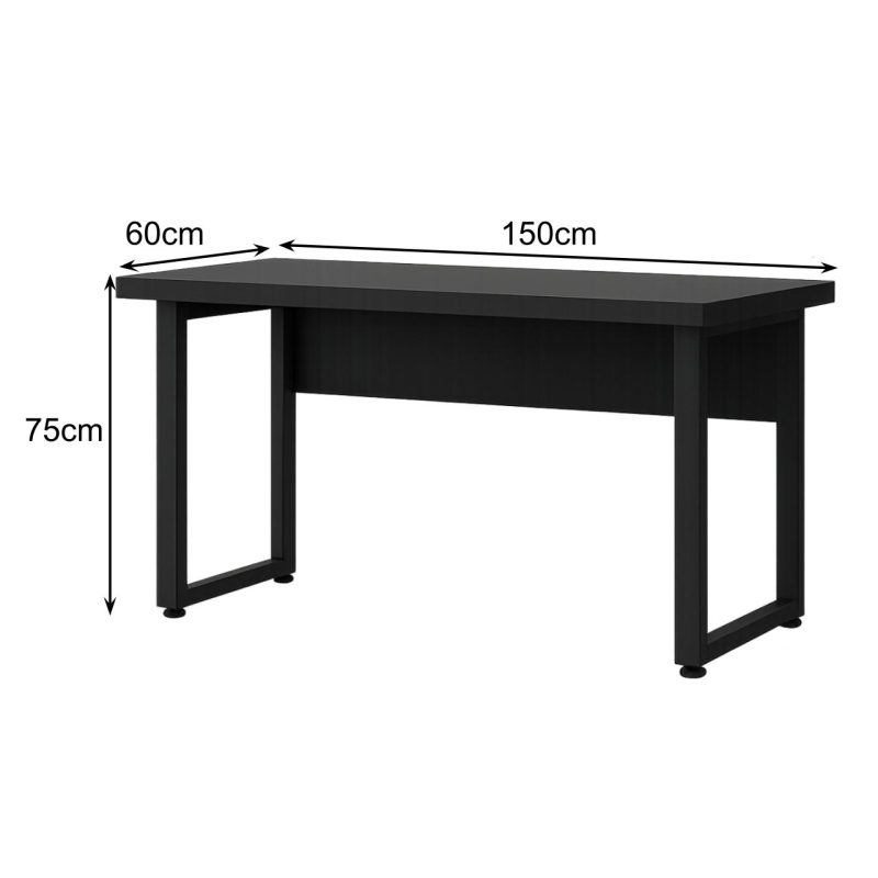 Mesa em L PÉ QUADRO (1,50×0,60m + Mesa Auxiliar) – S/ Gavetas – PRETO / PRETO – 26010 VILLA Móveis para Escritório Linha 40mm Preto / Preto 7