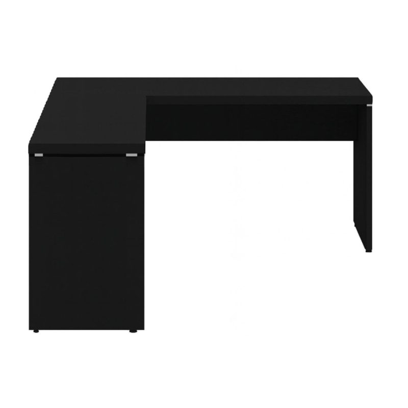Mesa em L PÉ PAINEL (1,50×0,60m + Mesa Auxiliar) – S/ Gavetas – PRETO / PRETO – 26012 VILLA Móveis para Escritório Linha 40mm Preto / Preto 3