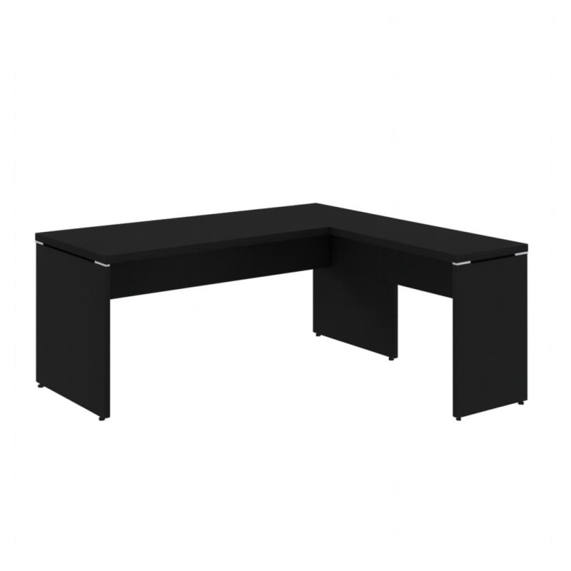Mesa em L PÉ PAINEL (1,50×0,60m + Mesa Auxiliar) – S/ Gavetas – PRETO / PRETO – 26012 VILLA Móveis para Escritório Linha 40mm Preto / Preto 2