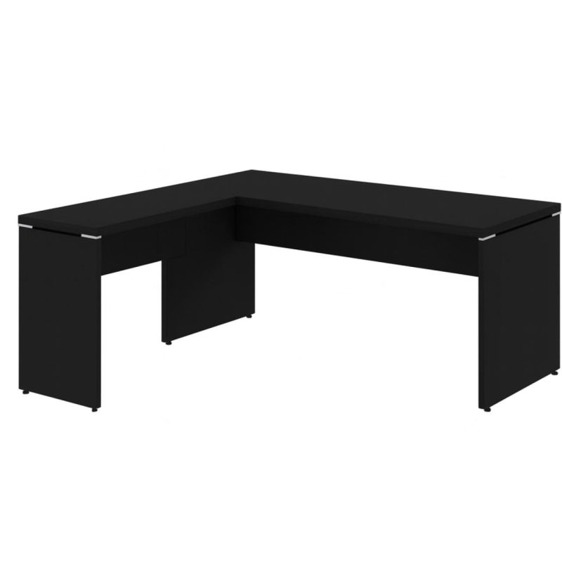 Mesa em L PÉ PAINEL (1,70×0,70m + Mesa Auxiliar) – S/ Gavetas – PRETO / PRETO – 26013 VILLA Móveis para Escritório Linha 40mm Preto / Preto 5