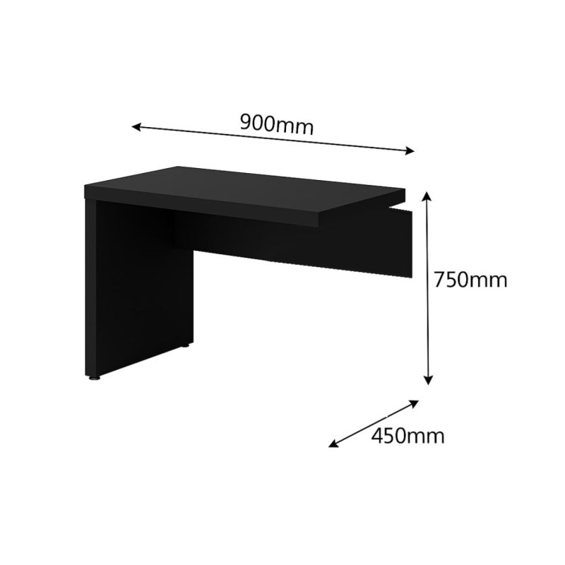 Mesa em L PÉ PAINEL (1,70×0,70m + Mesa Auxiliar) – S/ Gavetas – PRETO / PRETO – 26013 VILLA Móveis para Escritório Linha 40mm Preto / Preto 7