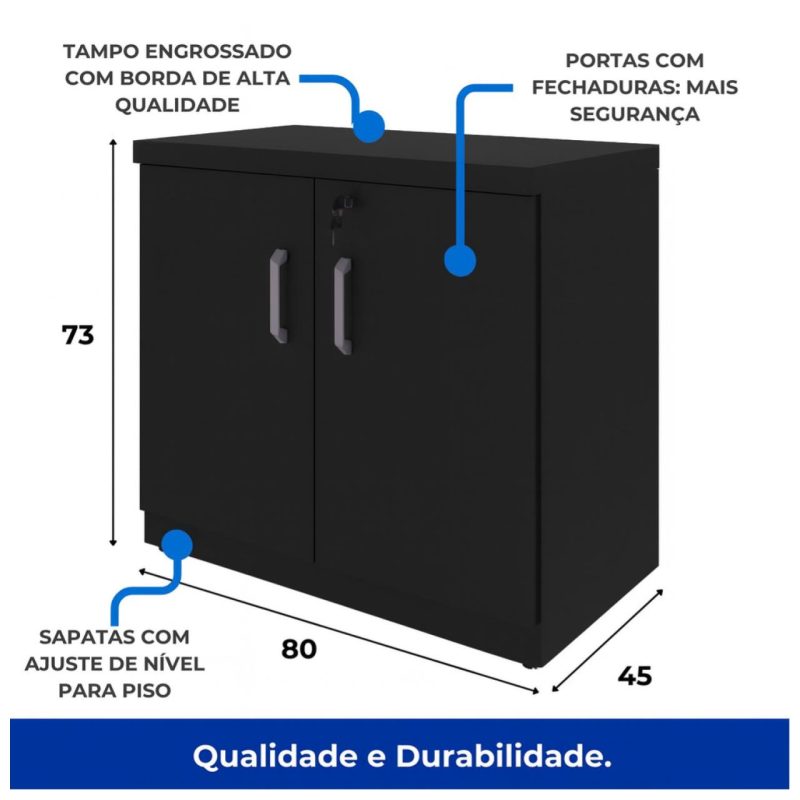 Armário Baixo com Prateleiras Internas – MDP Preto – 26030 VILLA Móveis para Escritório Linha 40mm Preto / Preto 5