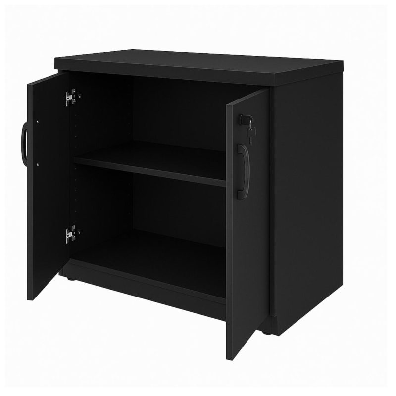 Armário Baixo com Prateleiras Internas – MDP Preto – 26030 VILLA Móveis para Escritório Linha 40mm Preto / Preto 6