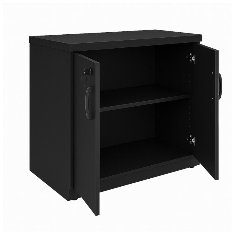 Armário Baixo com Prateleiras Internas – MDP Preto – 26030 VILLA Móveis para Escritório Linha 40mm Preto / Preto 2