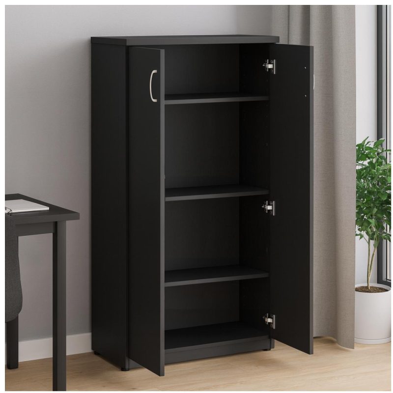 Armário Alto Fechado com Portas e Prateleiras Internas – MDP Preto – 26031 VILLA Móveis para Escritório Linha 40mm Preto / Preto 9
