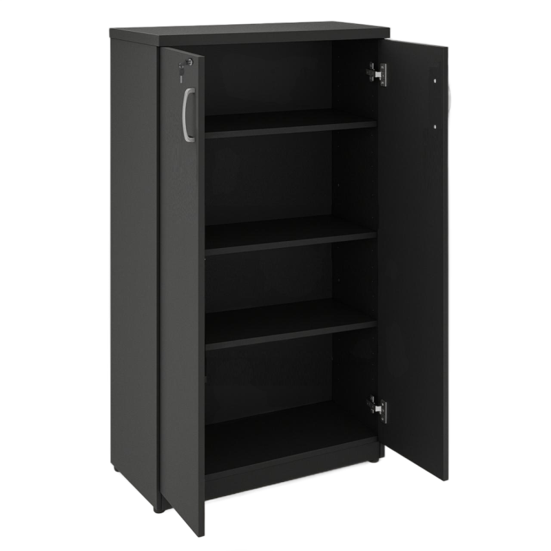 Armário Alto Fechado com Portas e Prateleiras Internas – MDP Preto – 26031 VILLA Móveis para Escritório Linha 40mm Preto / Preto 2
