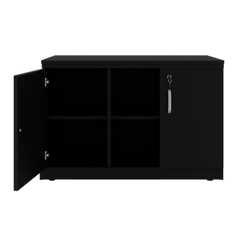 Armário Baixo com Nicho e Prateleiras Internas – MDP Preto – 26032 VILLA Móveis para Escritório Linha 40mm Preto / Preto 3