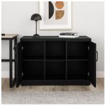Armário Baixo com Nicho e Prateleiras Internas – MDP Preto – 26032 VILLA Móveis para Escritório Linha 40mm Preto / Preto 13