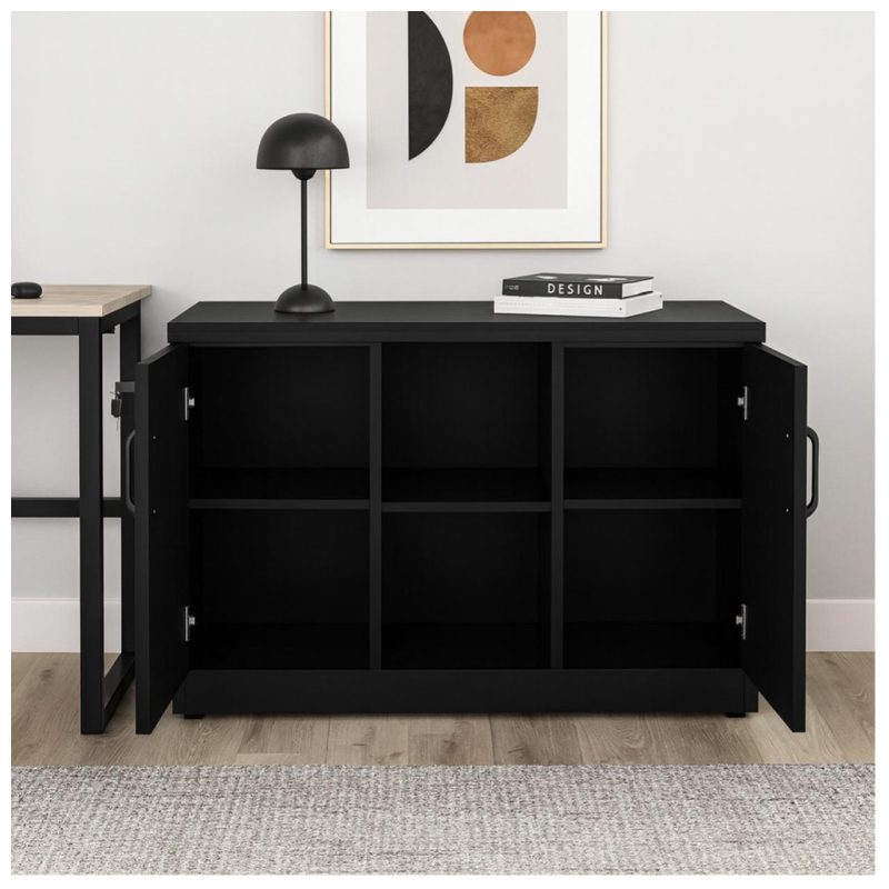 Armário Baixo com Nicho e Prateleiras Internas – MDP Preto – 26032 VILLA Móveis para Escritório Linha 40mm Preto / Preto 5
