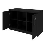 Armário Baixo com Nicho e Prateleiras Internas – MDP Preto – 26032 VILLA Móveis para Escritório Linha 40mm Preto / Preto 14