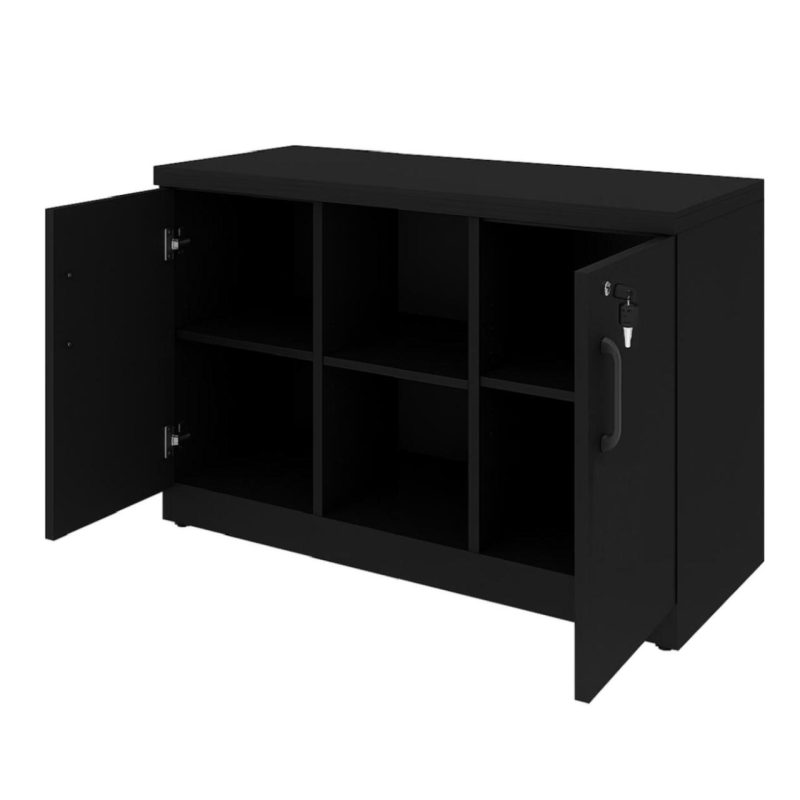 Armário Baixo com Nicho e Prateleiras Internas – MDP Preto – 26032 VILLA Móveis para Escritório Linha 40mm Preto / Preto 6
