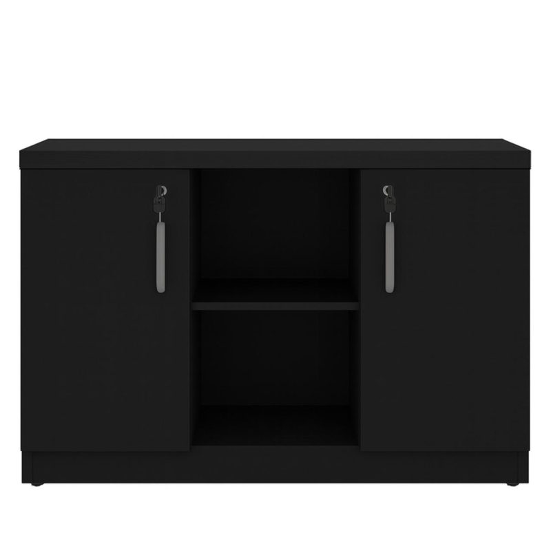 Armário Baixo com Nicho e Prateleiras Internas – MDP Preto – 26032 VILLA Móveis para Escritório Linha 40mm Preto / Preto 7