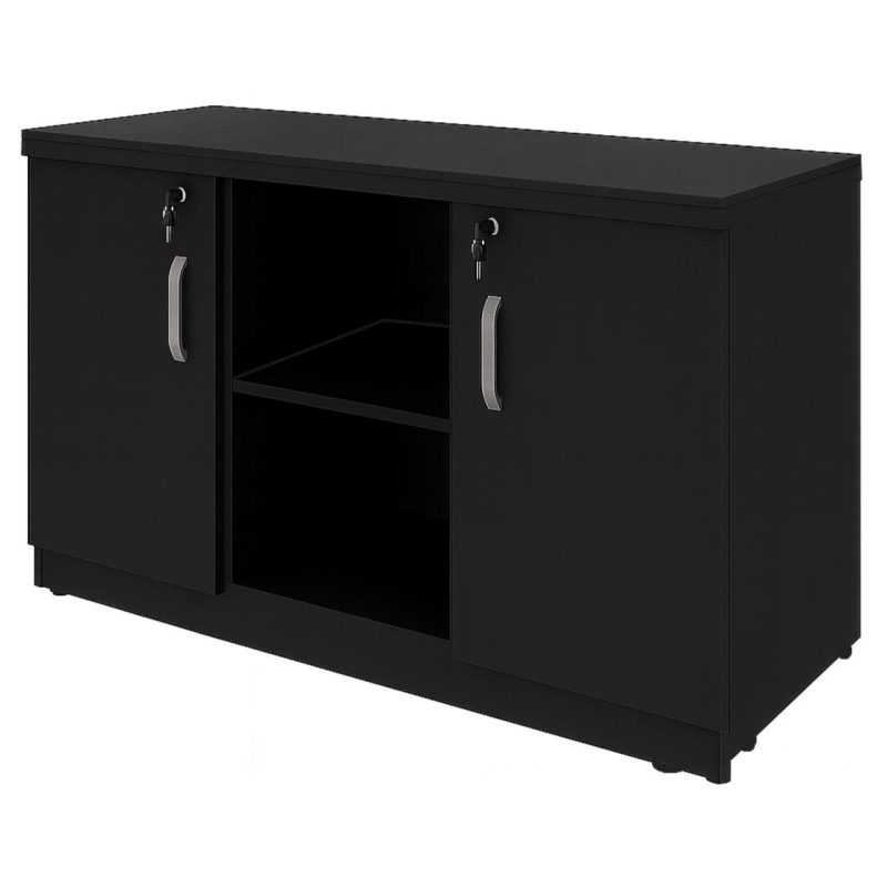 Armário Baixo com Nicho e Prateleiras Internas – MDP Preto – 26032 VILLA Móveis para Escritório Linha 40mm Preto / Preto 8