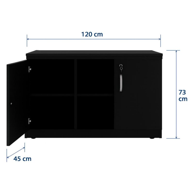 Armário Baixo com Nicho e Prateleiras Internas – MDP Preto – 26032 VILLA Móveis para Escritório Linha 40mm Preto / Preto 9