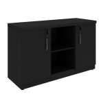 Armário Baixo com Nicho e Prateleiras Internas – MDP Preto – 26032 VILLA Móveis para Escritório Linha 40mm Preto / Preto 19