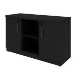 Armário Baixo com Nicho e Prateleiras Internas – MDP Preto – 26032 VILLA Móveis para Escritório Linha 40mm Preto / Preto 20