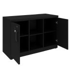 Armário Baixo com Nicho e Prateleiras Internas – MDP Preto – 26032 VILLA Móveis para Escritório Linha 40mm Preto / Preto 21