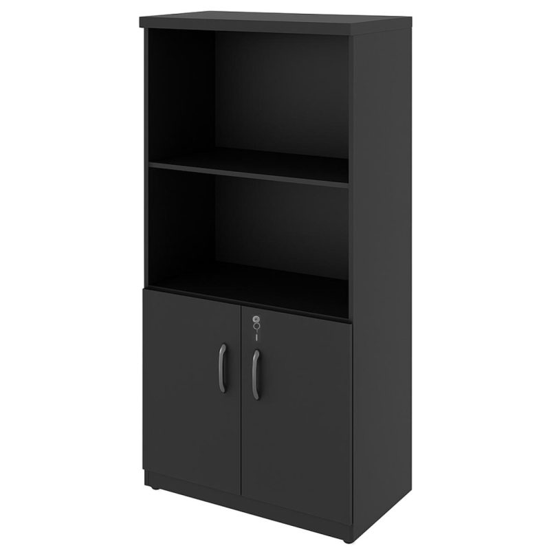 Armário Alto com Portas Inferiores e Prateleiras Abertas – MDP Preto – 26033 VILLA Móveis para Escritório Linha 40mm Preto / Preto 3