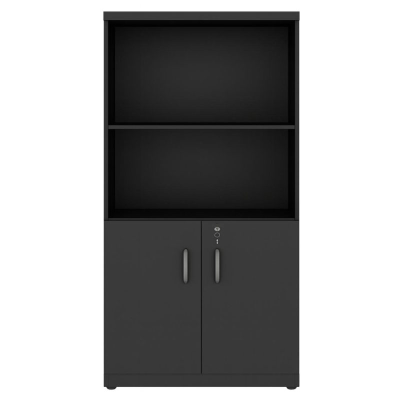 Armário Alto com Portas Inferiores e Prateleiras Abertas – MDP Preto – 26033 VILLA Móveis para Escritório Linha 40mm Preto / Preto 4
