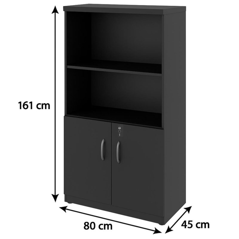 Armário Alto com Portas Inferiores e Prateleiras Abertas – MDP Preto – 26033 VILLA Móveis para Escritório Linha 40mm Preto / Preto 6
