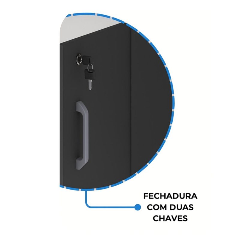 Armário Alto com Portas Inferiores e Prateleiras Abertas – MDP Preto – 26033 VILLA Móveis para Escritório Linha 40mm Preto / Preto 7