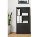 Armário Alto com Portas Inferiores e Prateleiras Abertas – MDP Preto – 26033 VILLA Móveis para Escritório Linha 40mm Preto / Preto 15