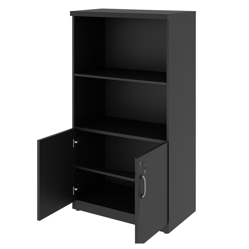 Armário Alto com Portas Inferiores e Prateleiras Abertas – MDP Preto – 26033 VILLA Móveis para Escritório Linha 40mm Preto / Preto 2