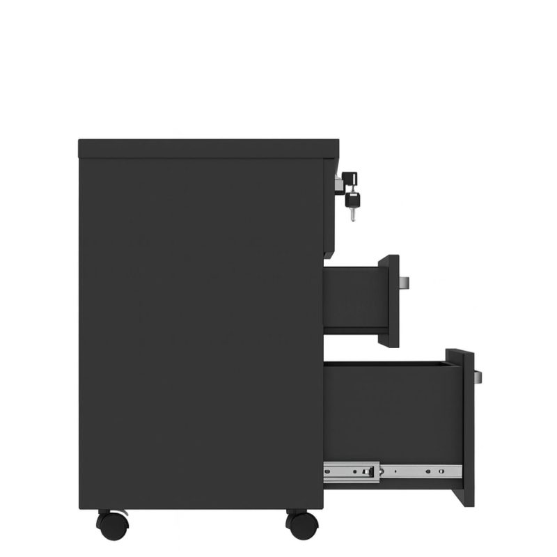 Gaveteiro Volante com 03 Gavetas com Rodízios e Fechadura – MDP Preto – 26034 VILLA Móveis para Escritório Linha 40mm Preto / Preto 3