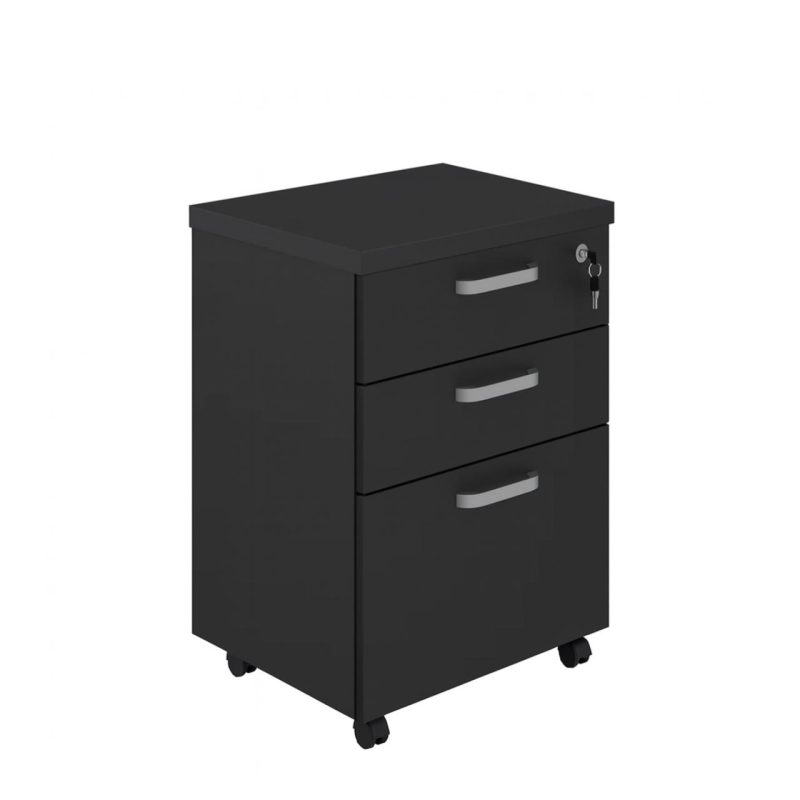 Gaveteiro Volante com 03 Gavetas com Rodízios e Fechadura – MDP Preto – 26034 VILLA Móveis para Escritório Linha 40mm Preto / Preto 6