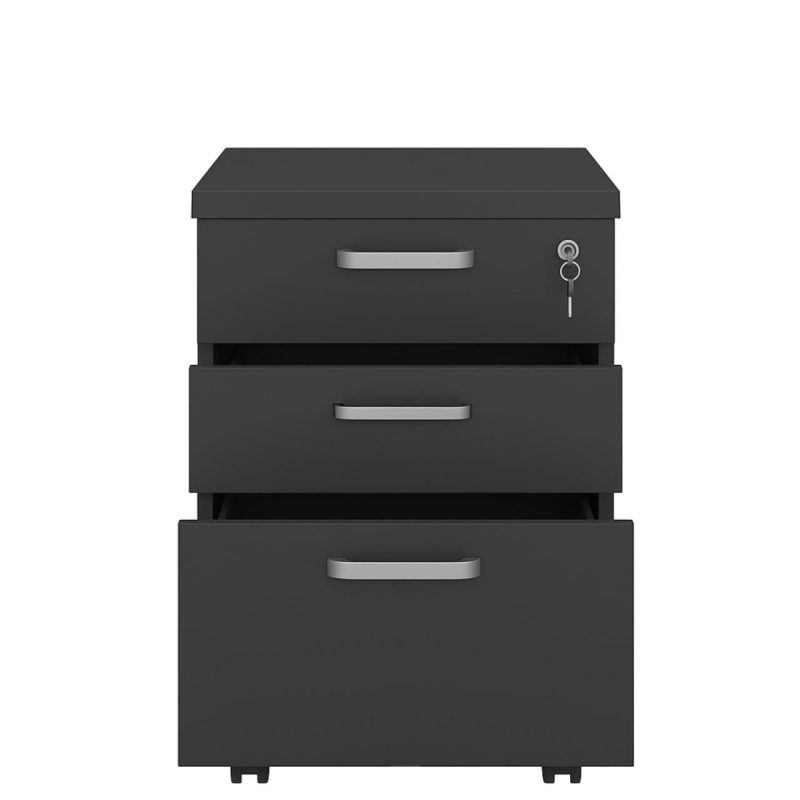 Gaveteiro Volante com 03 Gavetas com Rodízios e Fechadura – MDP Preto – 26034 VILLA Móveis para Escritório Linha 40mm Preto / Preto 7