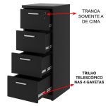 Arquivo de Madeira para Pasta Suspensa com 4 Gavetas – MDP PRETO – 26035 VILLA Móveis para Escritório Linha 40mm Preto / Preto 12