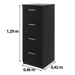Arquivo de Madeira para Pasta Suspensa com 4 Gavetas – MDP PRETO – 26035 VILLA Móveis para Escritório Linha 40mm Preto / Preto 13