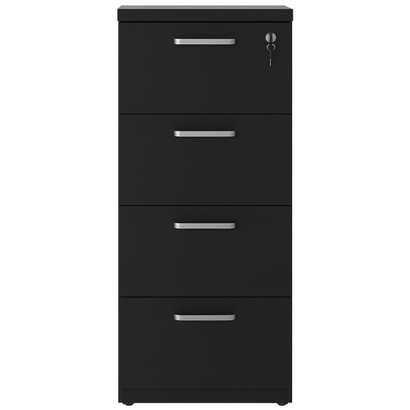 Arquivo de Madeira para Pasta Suspensa com 4 Gavetas – MDP PRETO – 26035 VILLA Móveis para Escritório Linha 40mm Preto / Preto 7