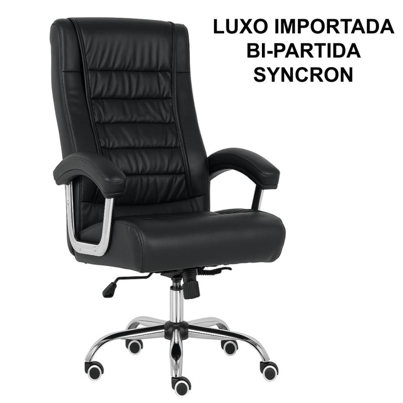 Poltrona LUXO IMPORTADA Concha Dupla Syncron – Couríssimo Preto – 30017 VILLA Móveis para Escritório Presidente 2